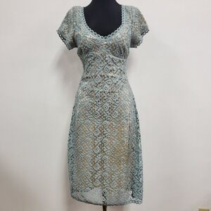 Toni Womens Y2K Lace Overlay Fairy Babydoll Midi Dress Size L Green Preppy Lined